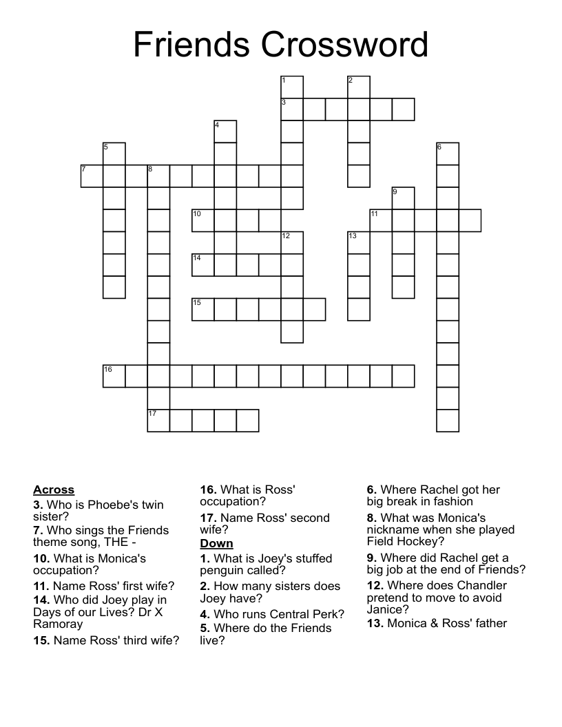 Friends Tv Show Crossword Puzzle Printable Freeprinta Vrogue co