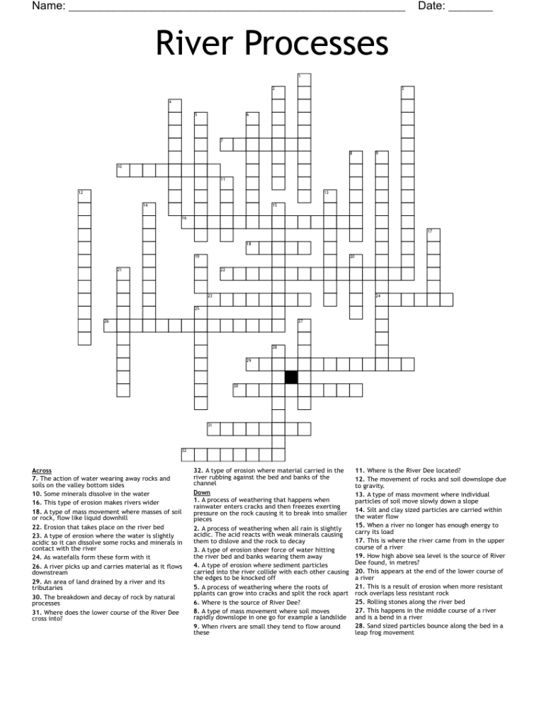 Geography Crossword Puzzle Rivers Teaching Resources Vrogue co