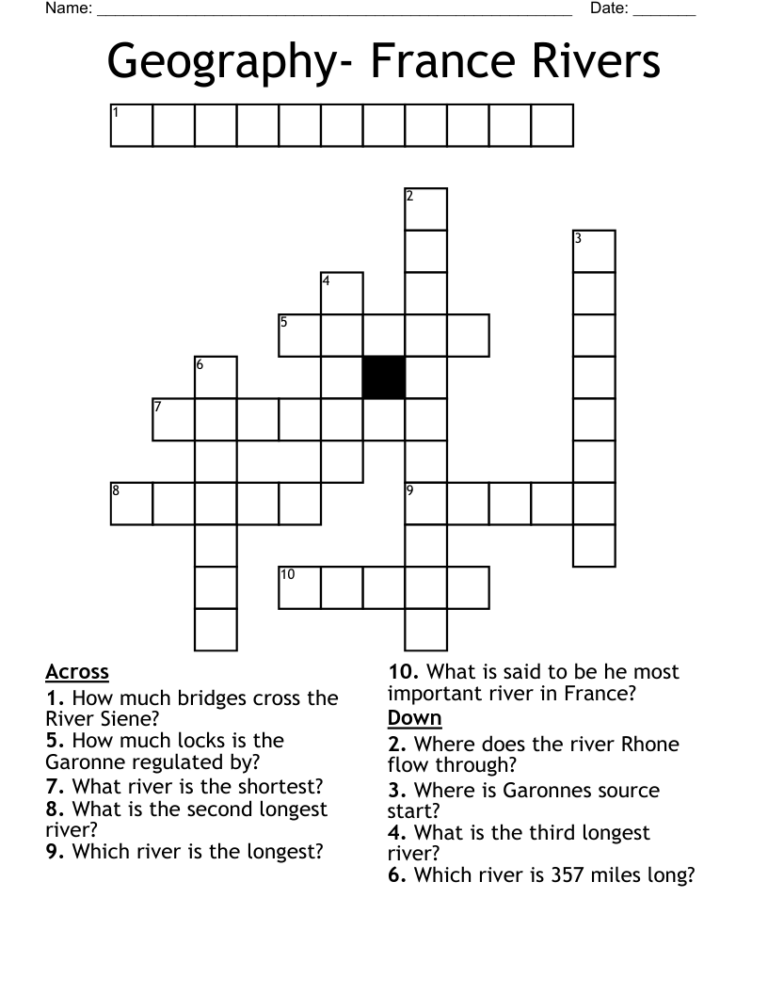 Geography France Rivers Crossword WordMint