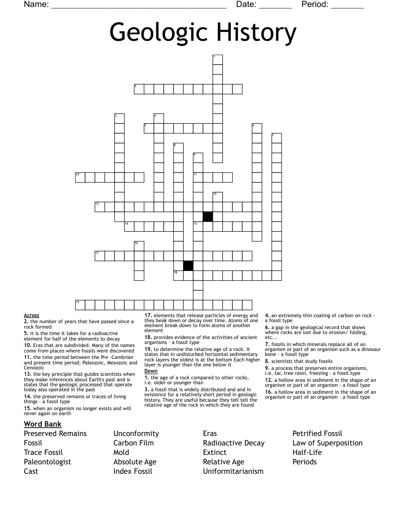 Geologic Time Crossword WordMint