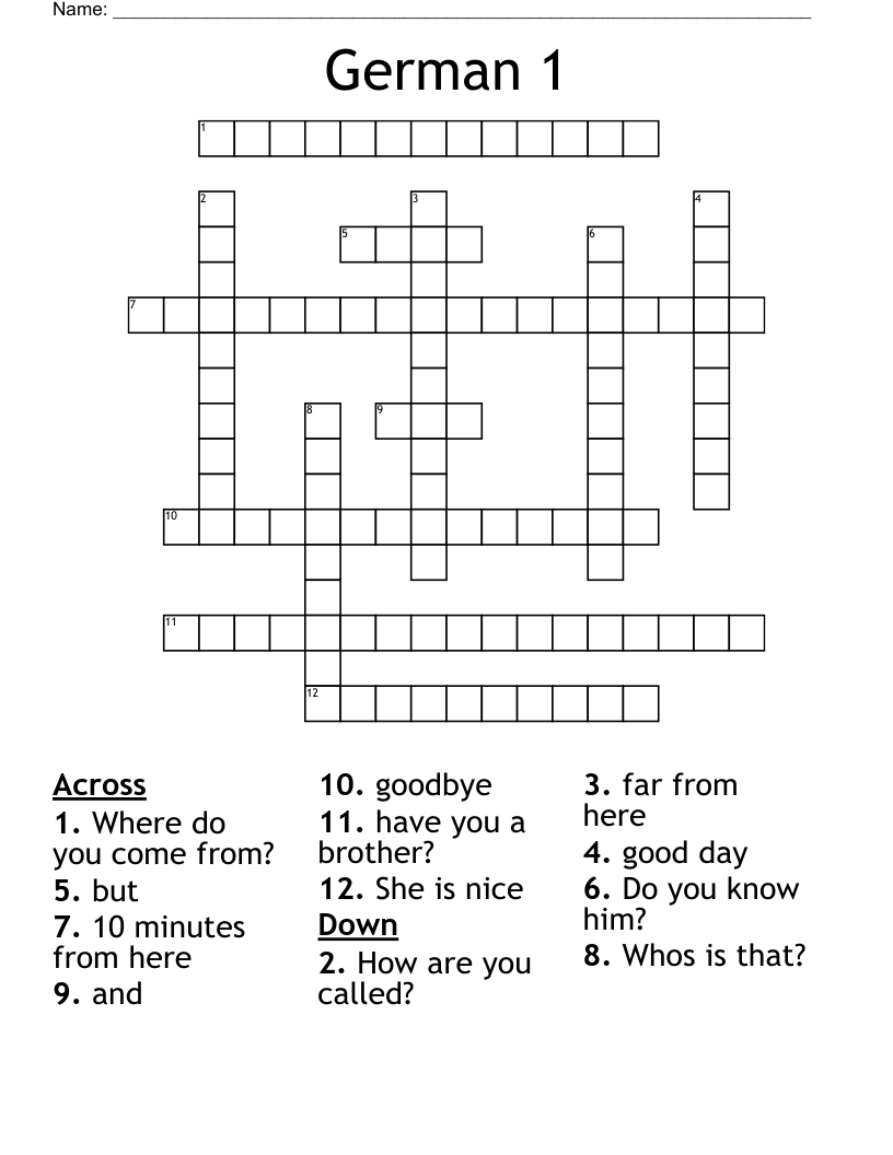 German 1 Crossword WordMint