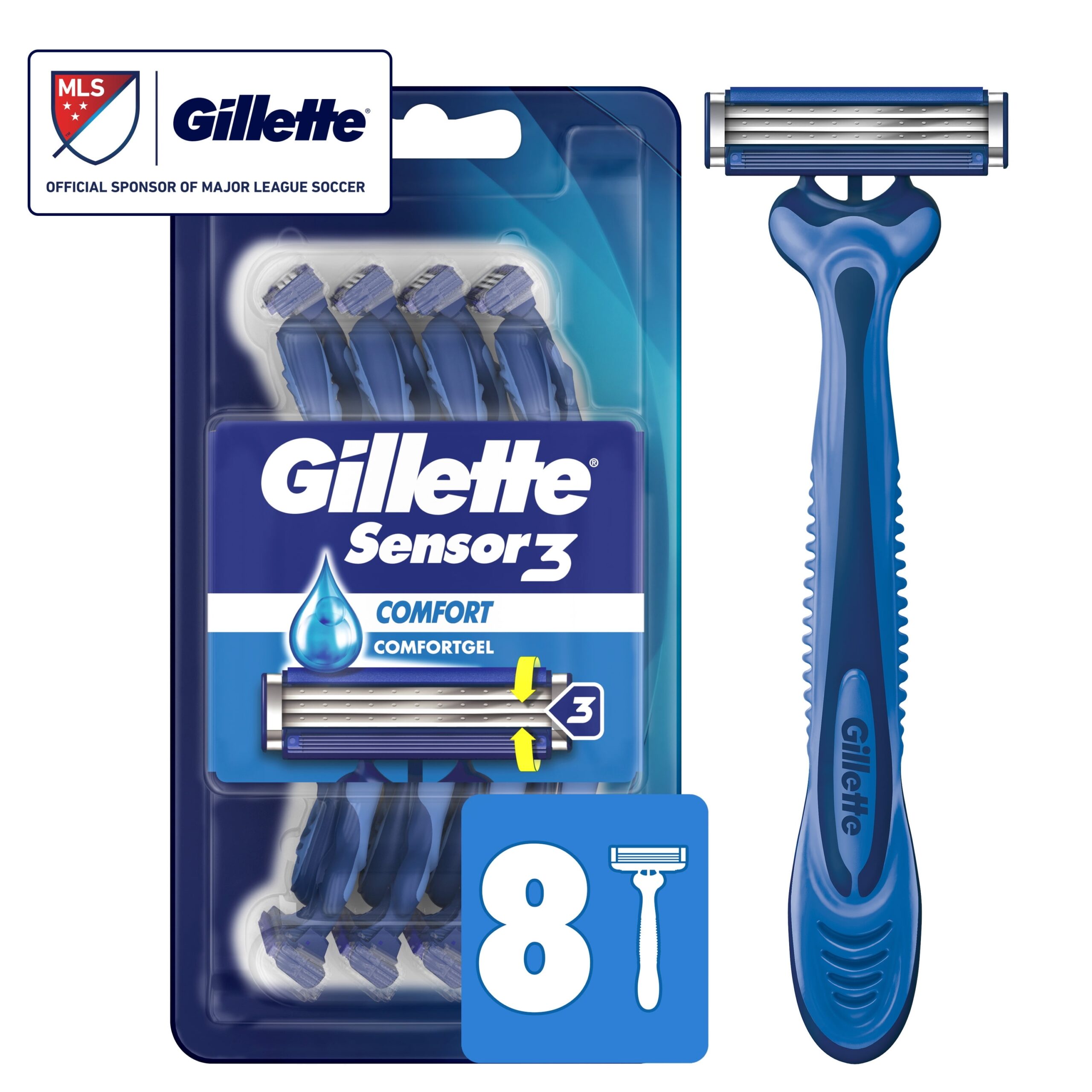 Gillette Sensor3 Men s Disposable Razor Blue 8 Razors Walmart