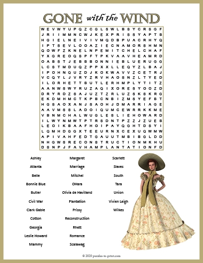 Gone With The Wind Word Search