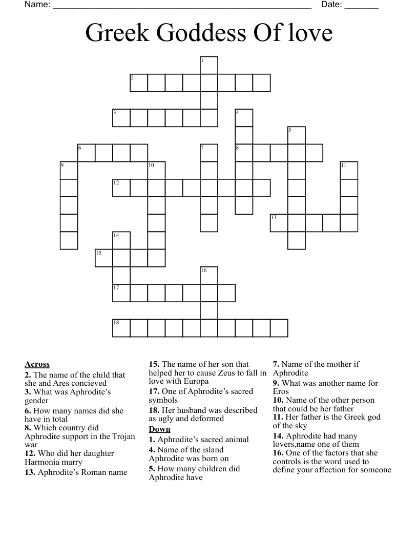 Greek Goddess Of Love Crossword WordMint