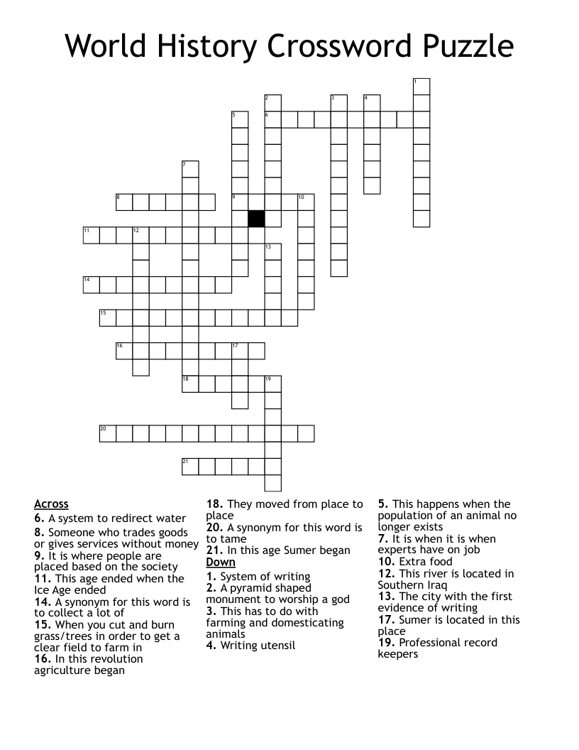 History Crossword Puzzles Printable