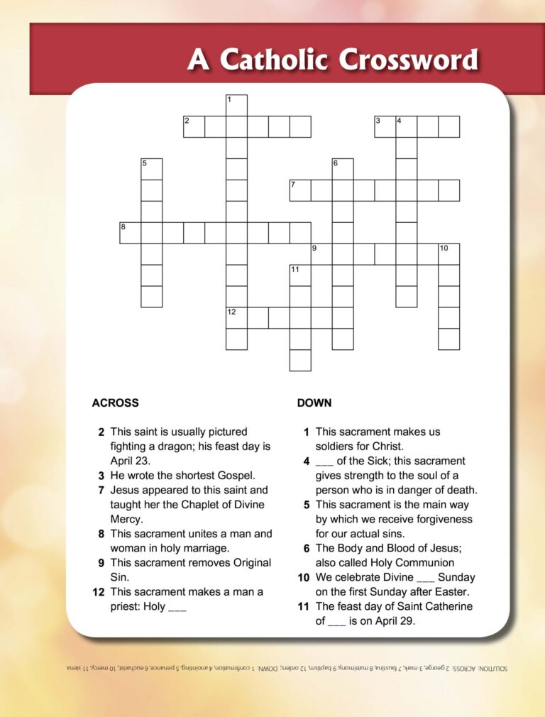 Holy Week Crossword Puzzle Free Printable Sally Crossword Puzzles