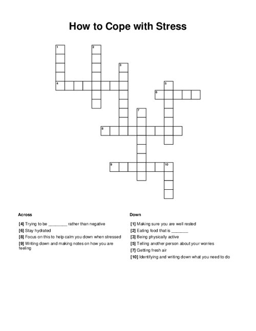 How To Cope With Stress Crossword Puzzle