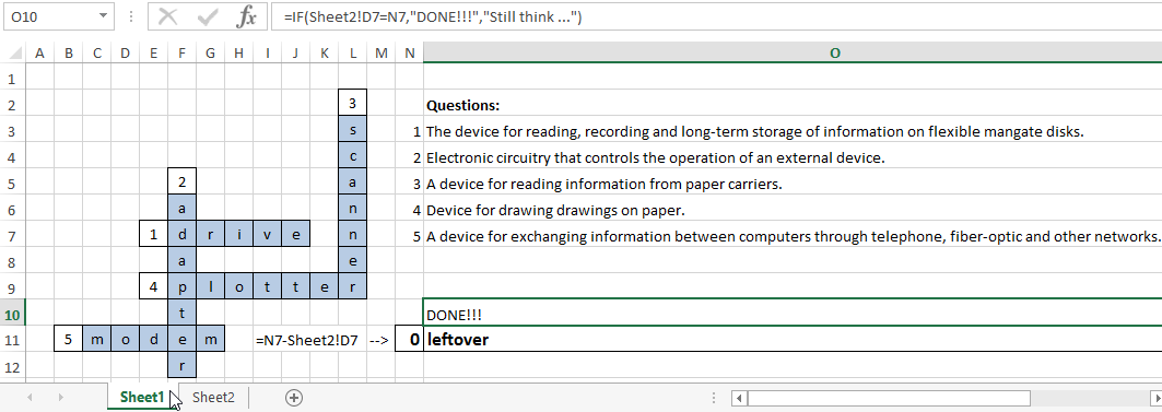 How To Make A Crossword Puzzle With Excel Functions For Clue 