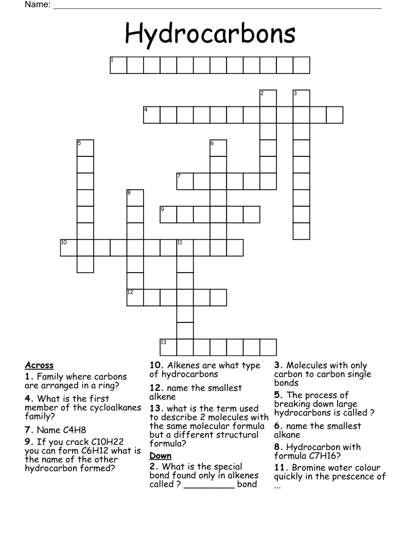 Hydrocarbons Crossword WordMint