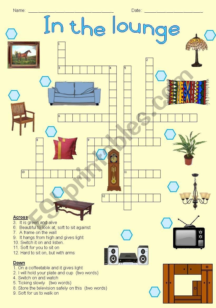 In The Lounge Crossword Puzzle ESL Worksheet By Joeyb1