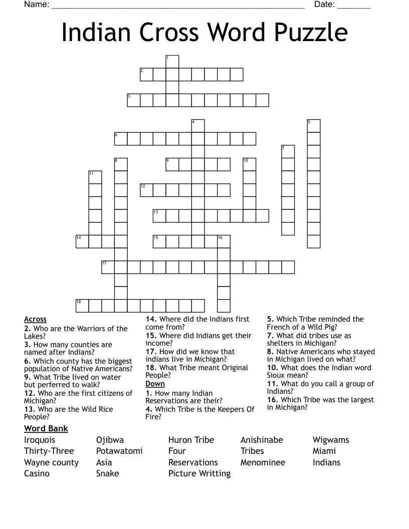 Indian Cross Word Puzzle WordMint