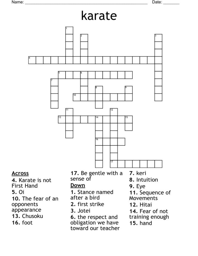 Karate Crossword WordMint