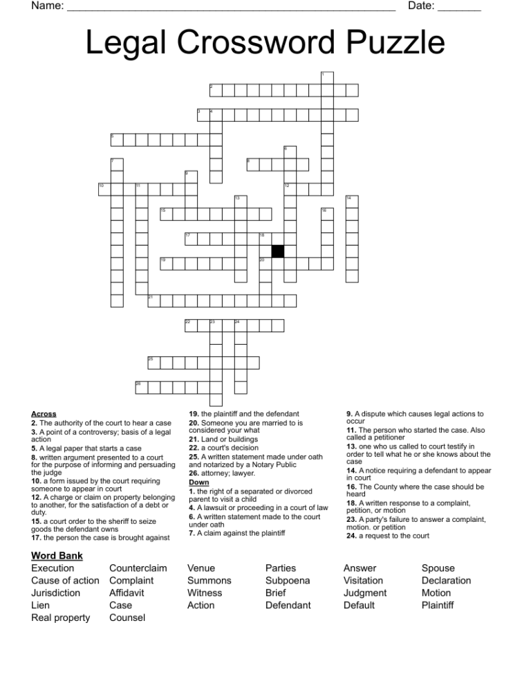 Legal Crossword Puzzle WordMint