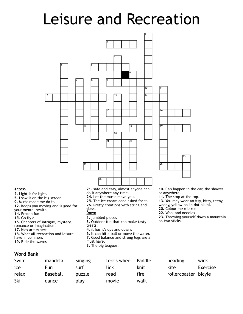 Leisure And Recreation Crossword WordMint