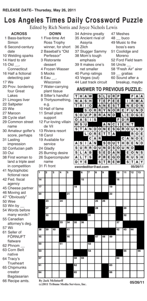 Los Angeles Times Crossword Puzzle Printable Printabl Vrogue co