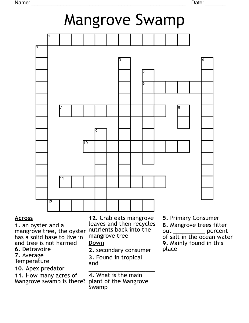 Mangrove Swamp Crossword WordMint