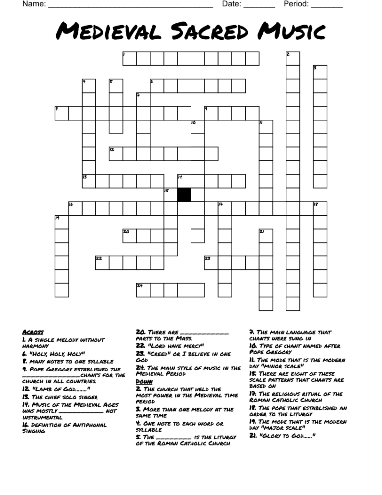 Medieval Sacred Music Crossword WordMint