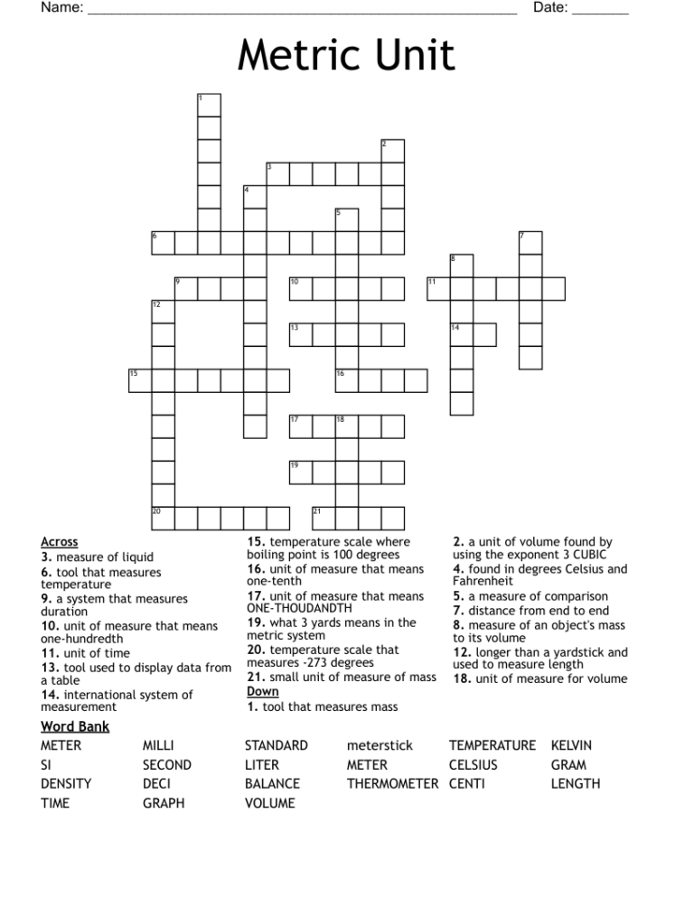 Metric Weight Units Crossword