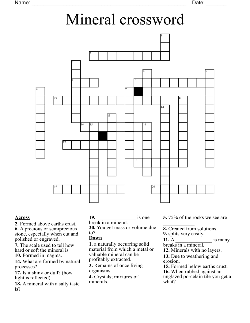 Mineral Crossword WordMint