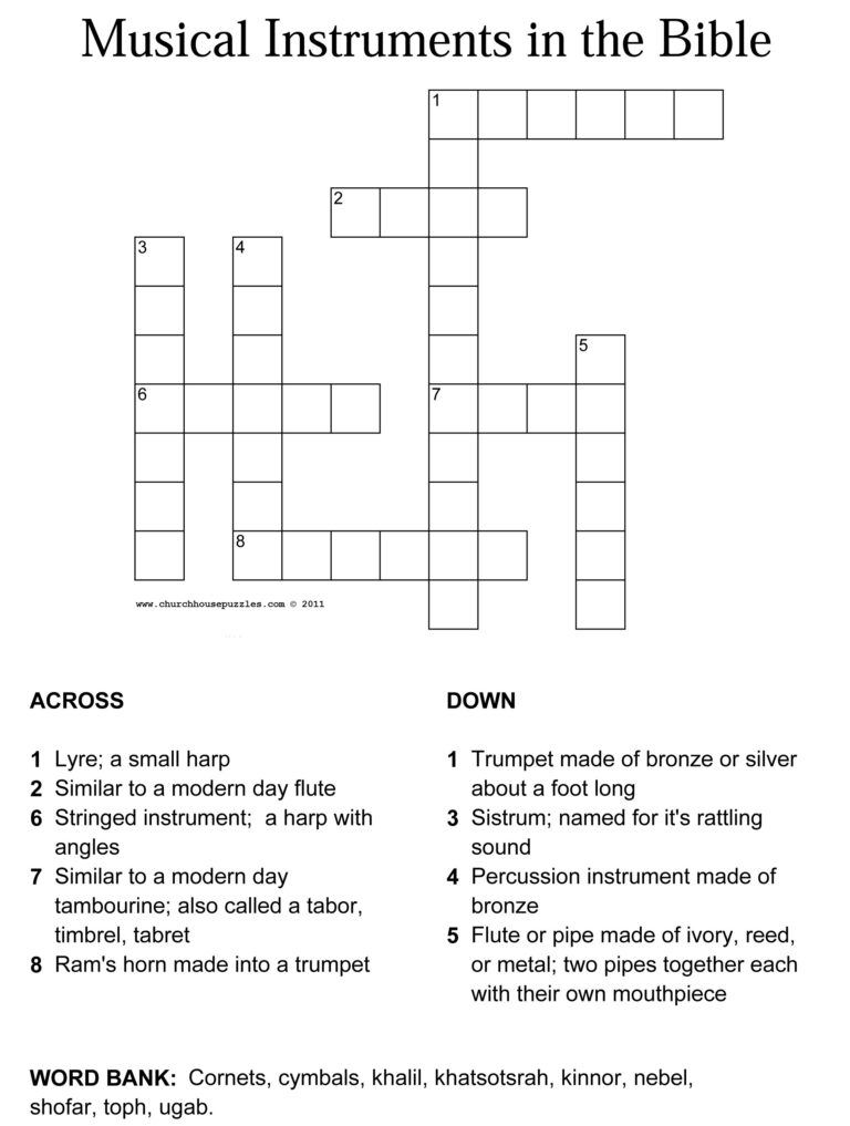 Musical Instruments Of The Bible Crossword Puzzle