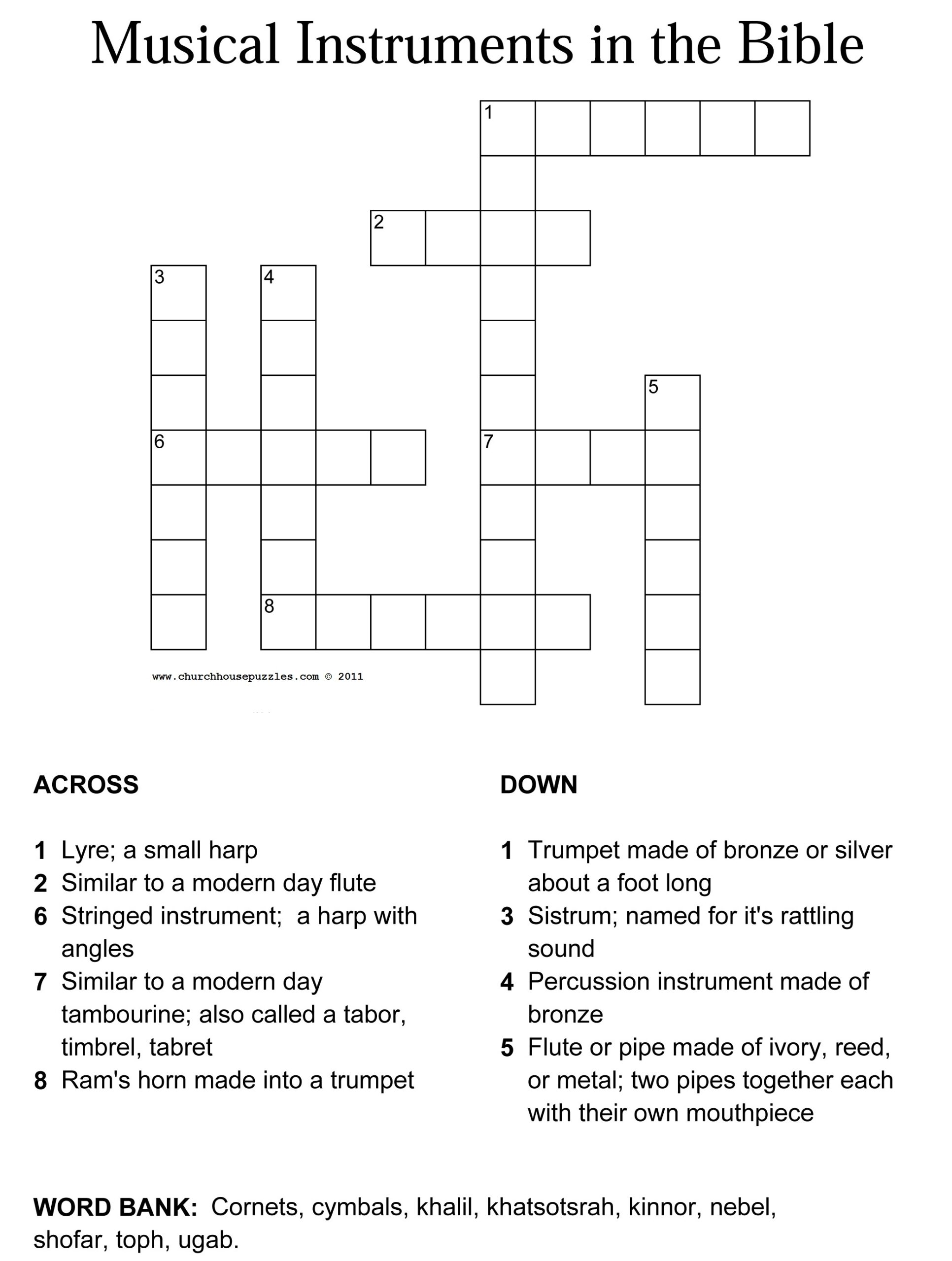 Musical Instruments Of The Bible Crossword Puzzle