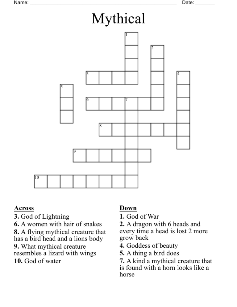 Mythical Crossword WordMint