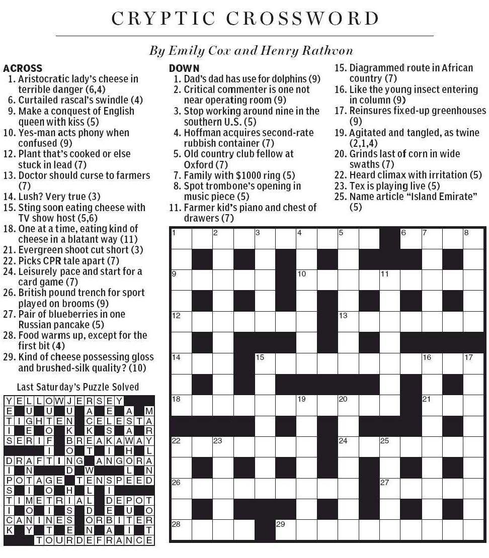 National Post Cryptic Crossword Forum Saturday July 28 2012 Cheese