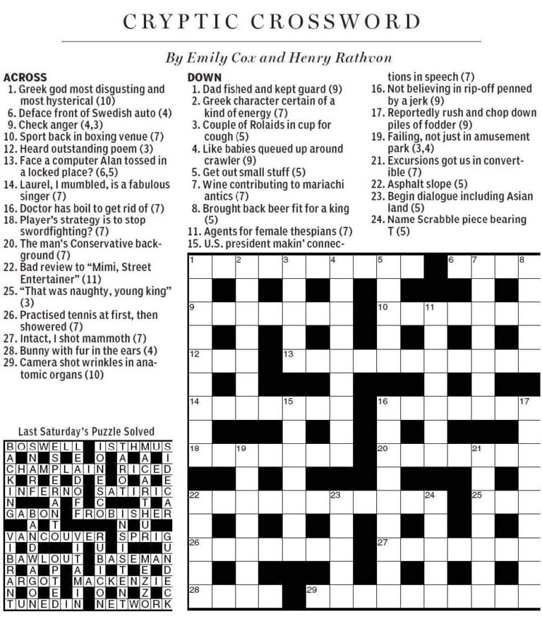 National Post Cryptic Crossword Forum Saturday June 18 2011 A 