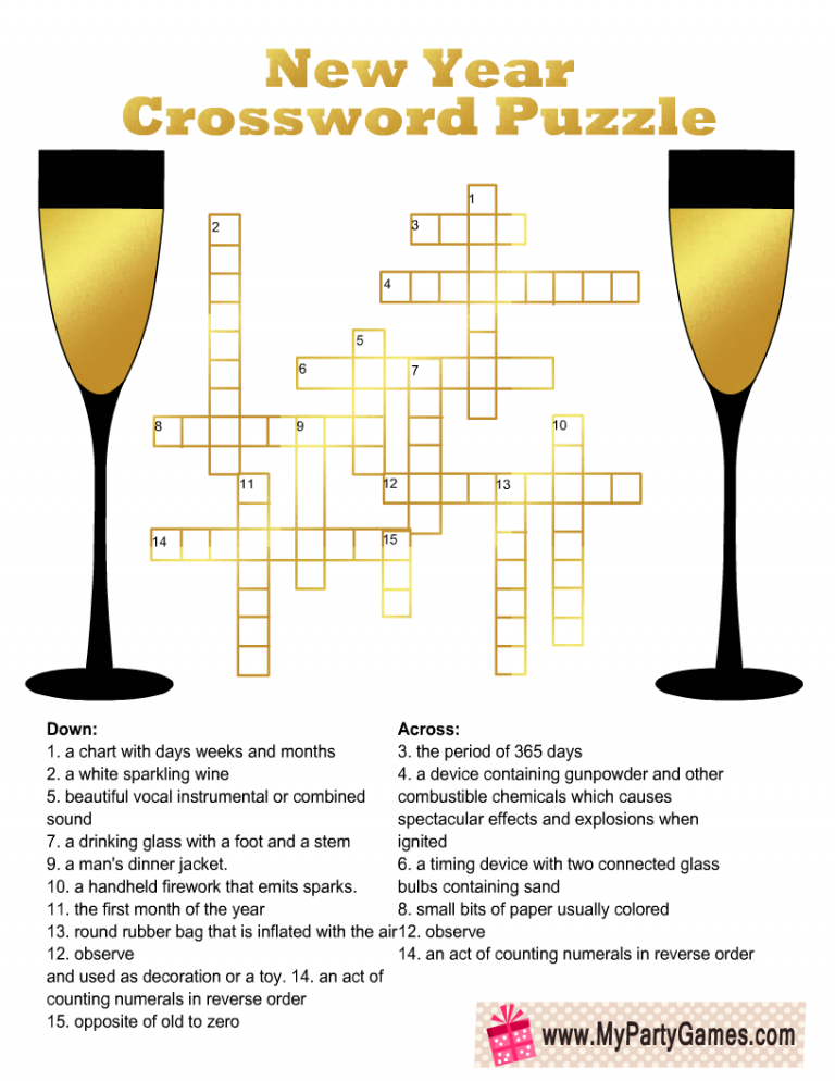 New Year s Crossword Puzzle Printable