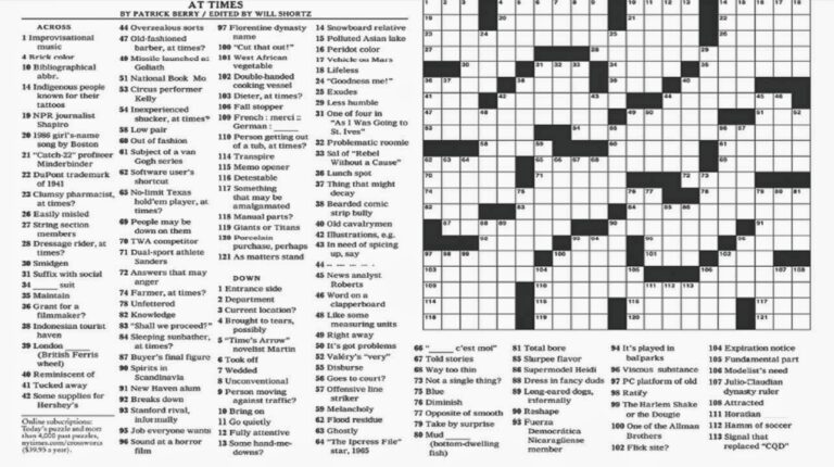 New York Times Sunday Crossword Printable