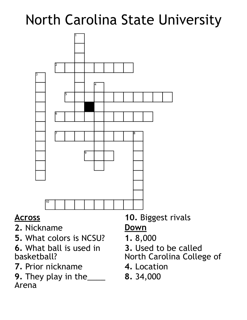 North Carolina State University Crossword WordMint