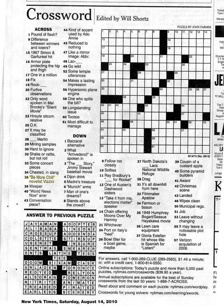 Nyt Printable Crossword Puzzles