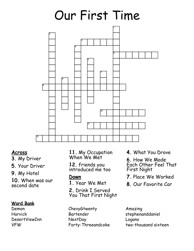 Our First Time Crossword WordMint