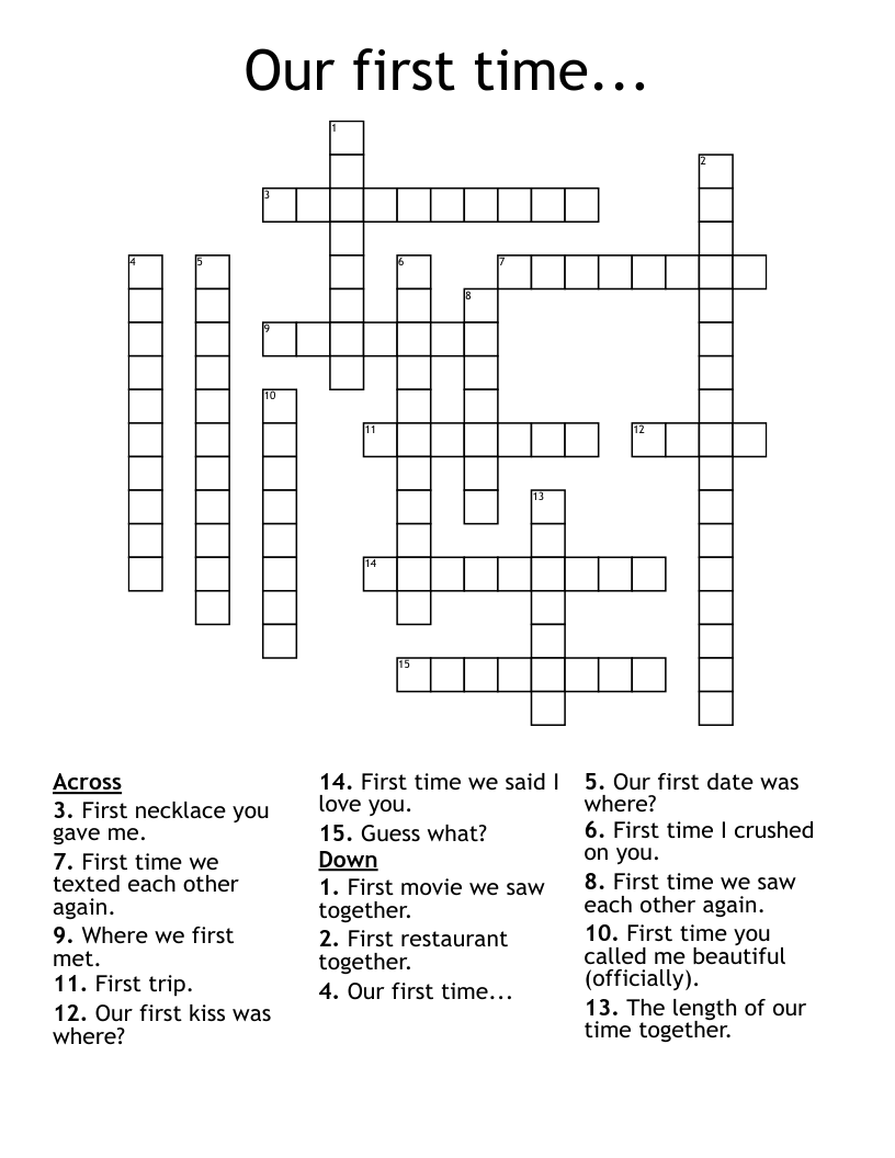 Our First Time Crossword WordMint