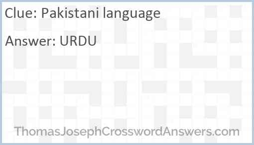 Pakistani Language Crossword Clue ThomasJosephCrosswordAnswers