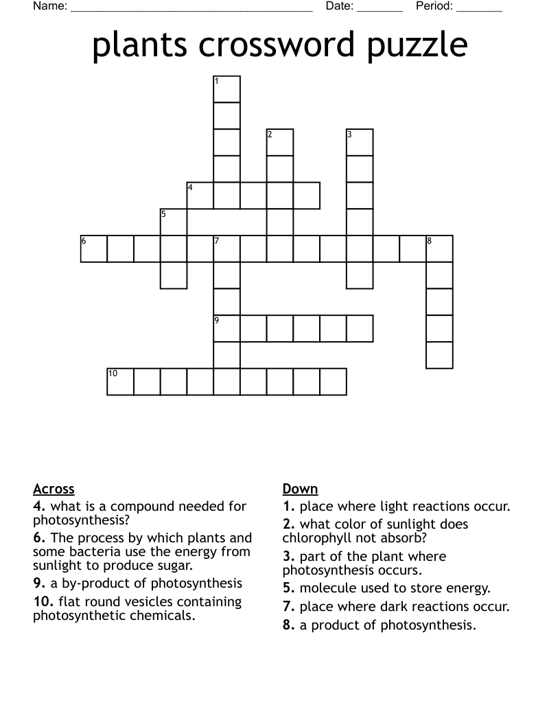 Plants Crossword Puzzle WordMint