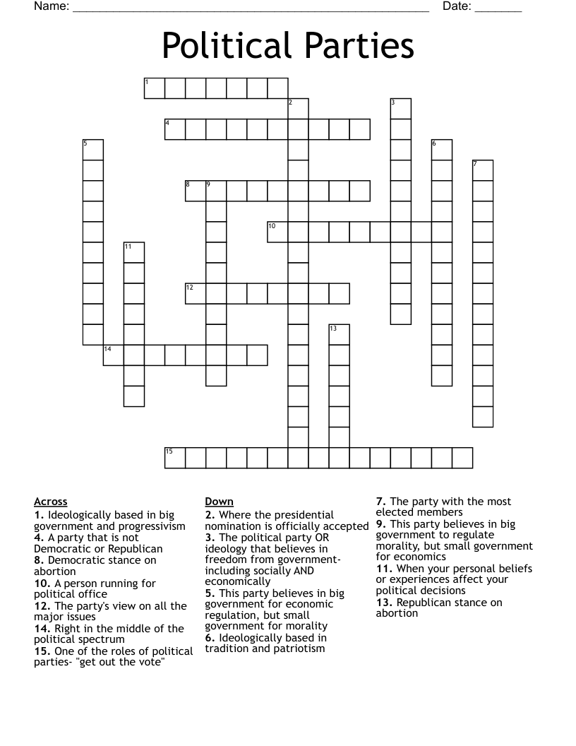 Political Parties Crossword WordMint