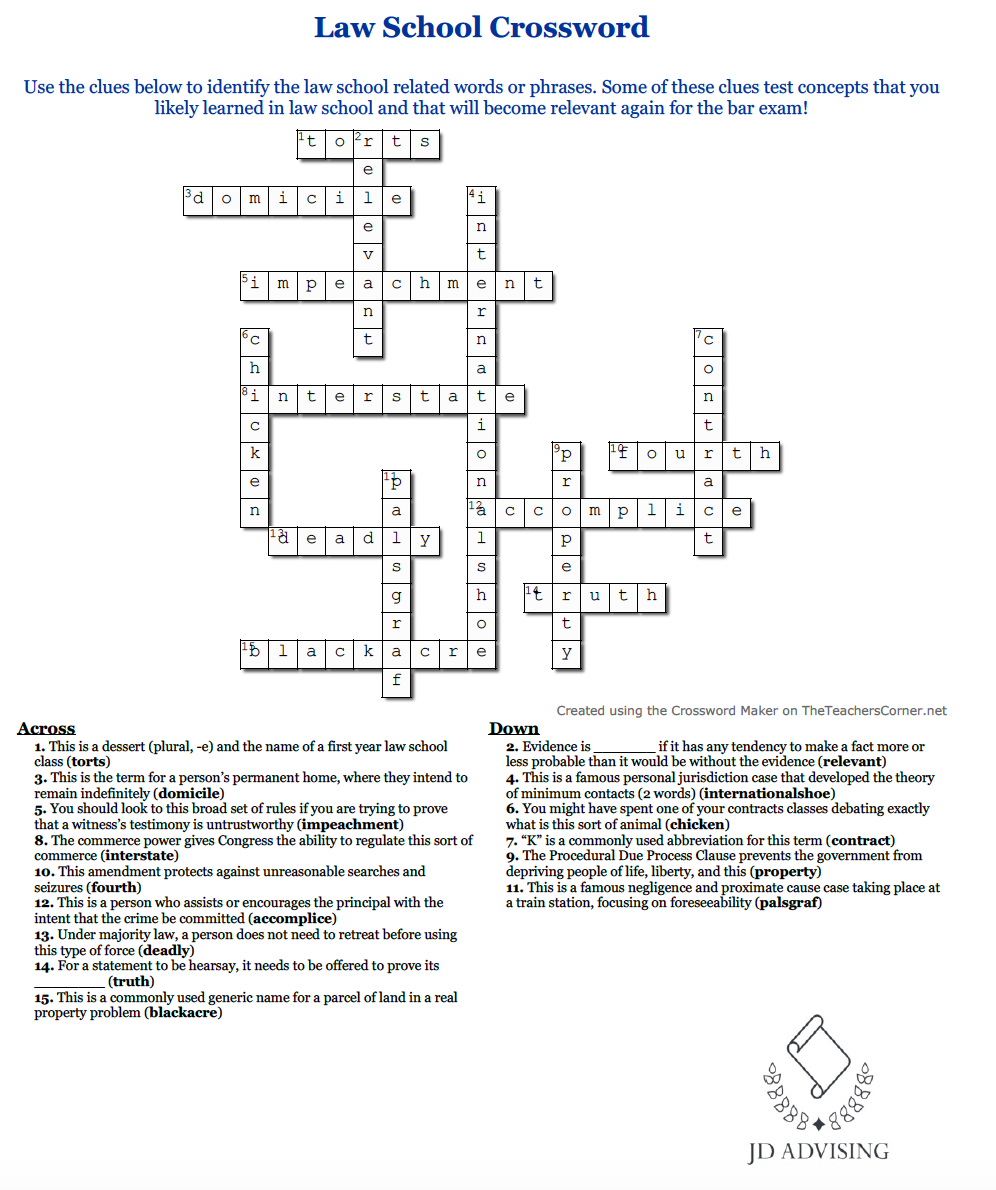 Pre Bar Exams Crossword Clue Reflectionsoflifeandlearning