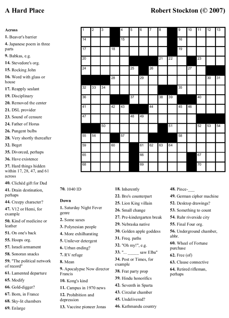 Printable Crossword Puzzle Medium Difficulty Printable Crossword 