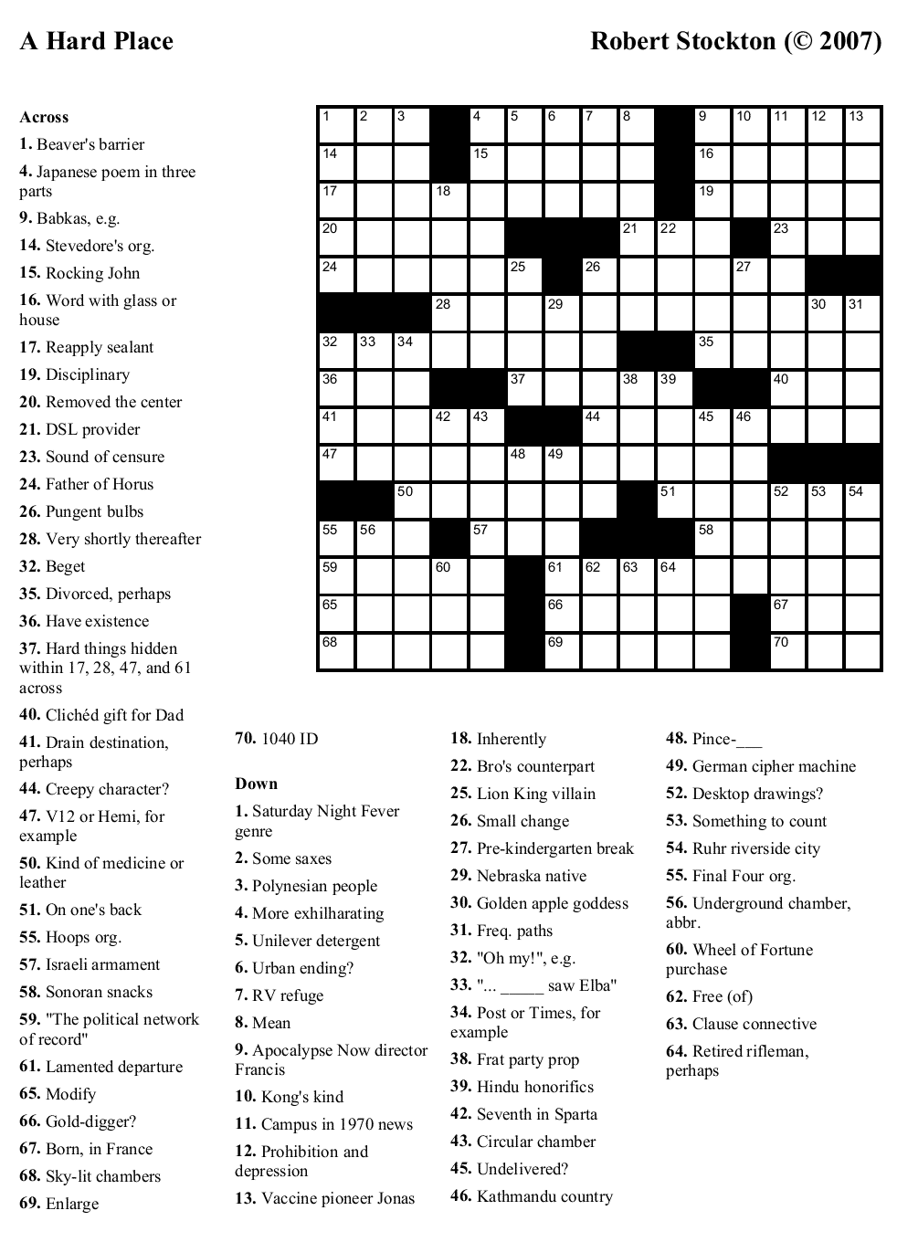 Printable Crossword Puzzle Medium Difficulty Printable Crossword