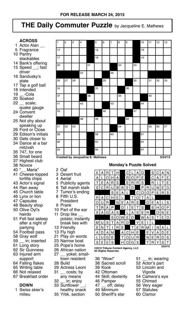 Printable Daily Commuter Crossword Puzzles Customize And Print