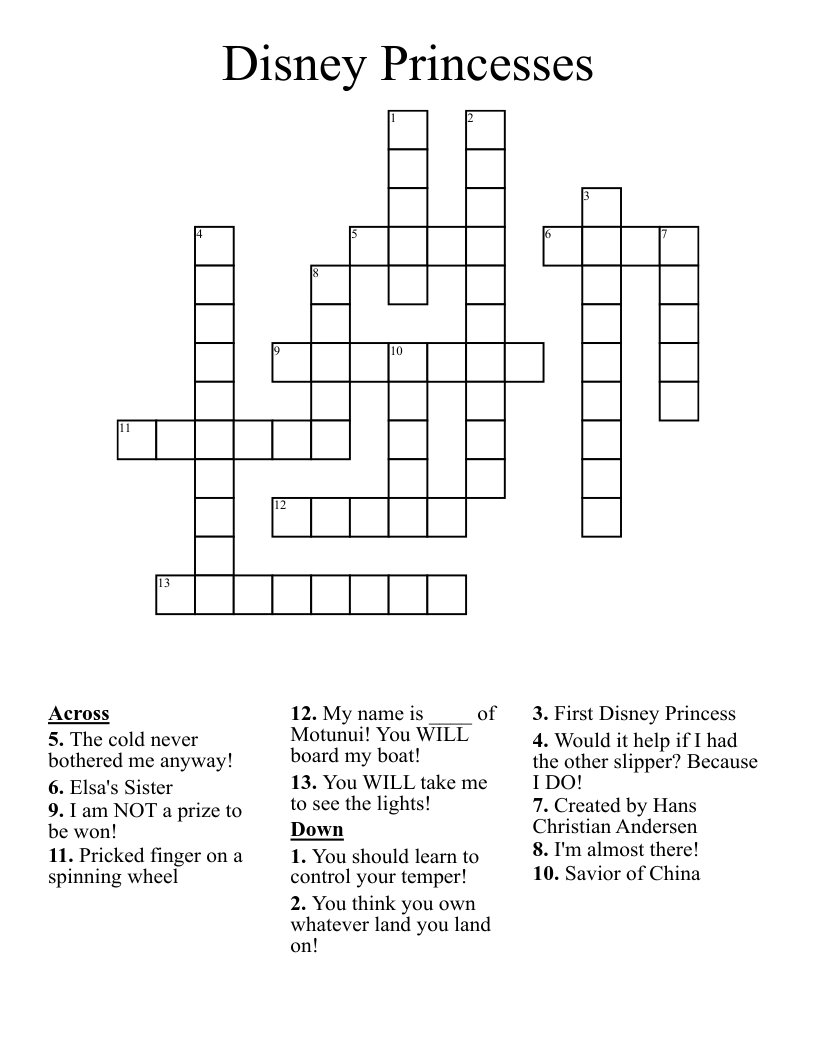 Printable Disney Crossword Puzzles