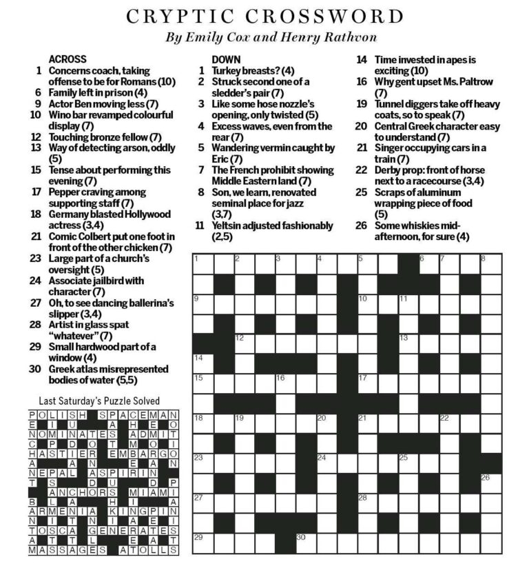 Printable Globe And Mail Cryptic Crossword Printable JD