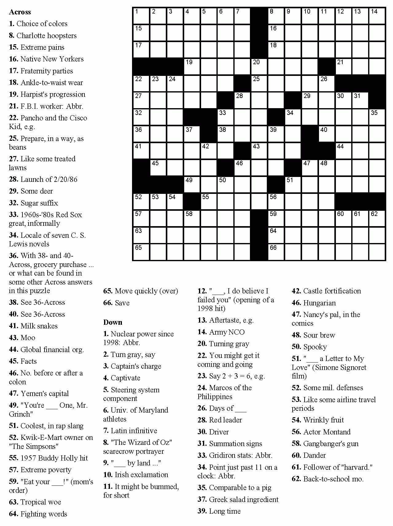 Printable Hard Crossword Puzzles