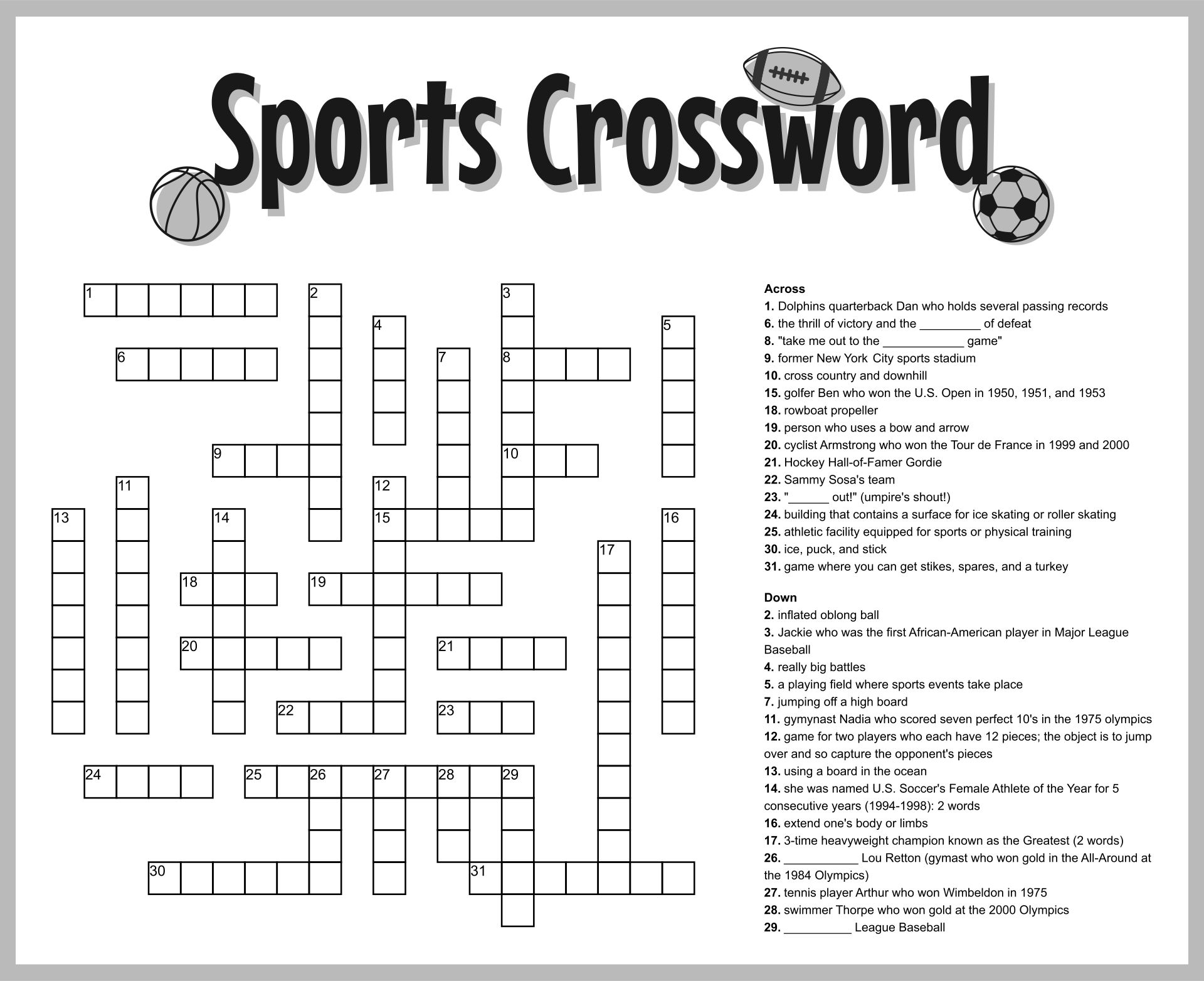 Printable Sports Crossword Puzzles Printable Templates