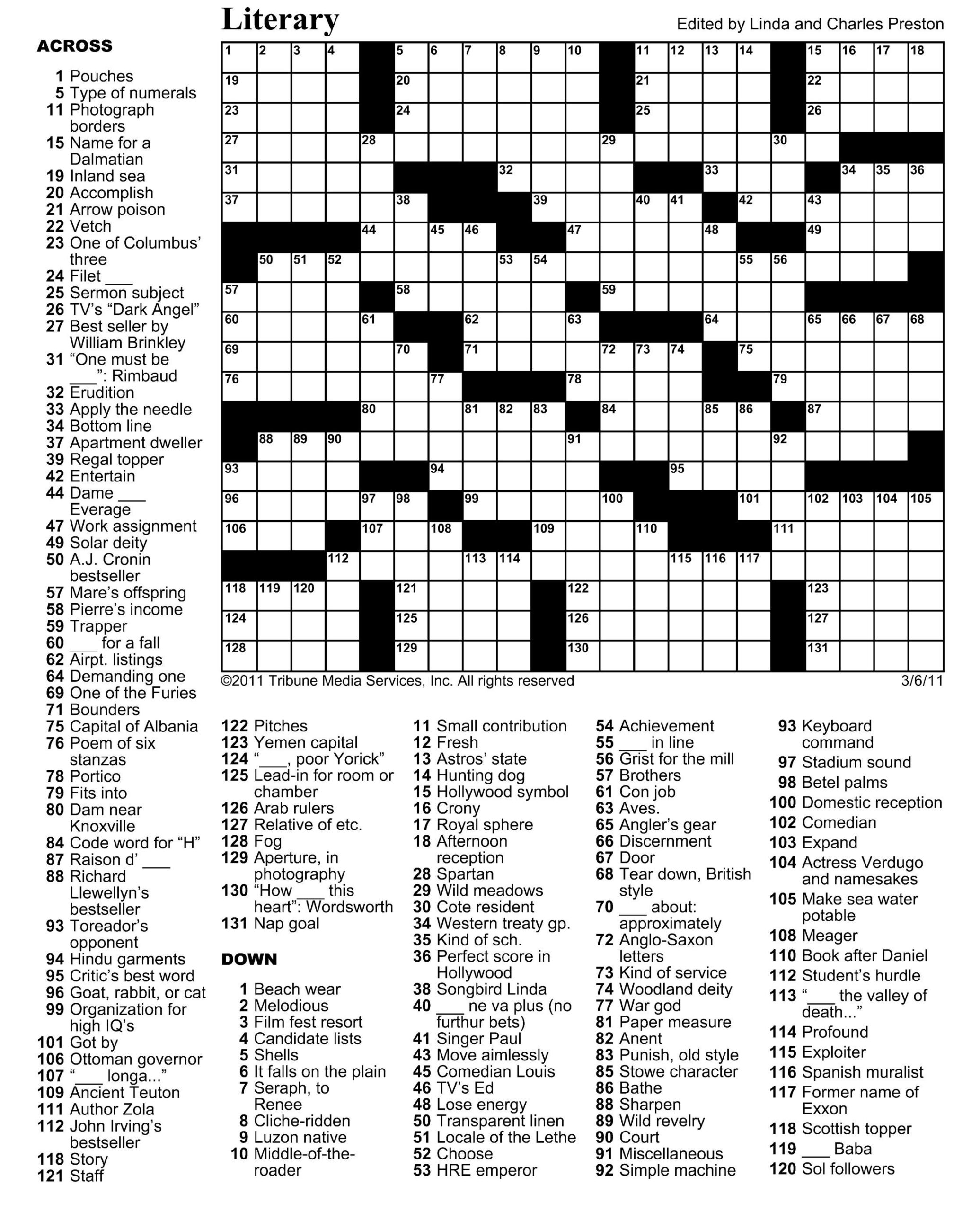 Printable Thomas Joseph Crossword Puzzle For Today Answers