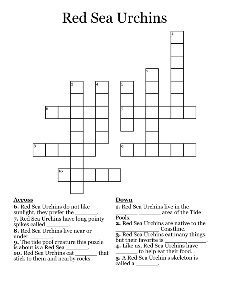 Red Sea Urchins Crossword WordMint