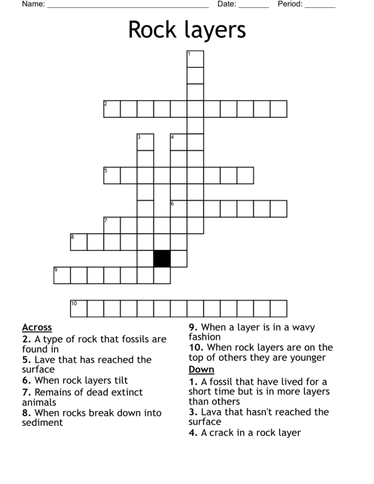 Rock Layers Crossword WordMint