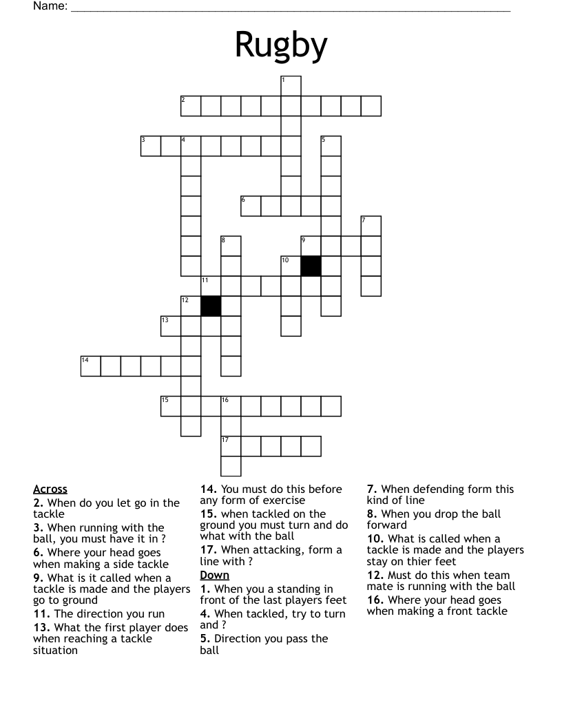 Rugby Crossword WordMint