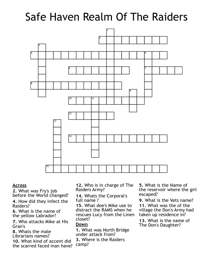 Safe Haven Realm Of The Raiders Crossword WordMint